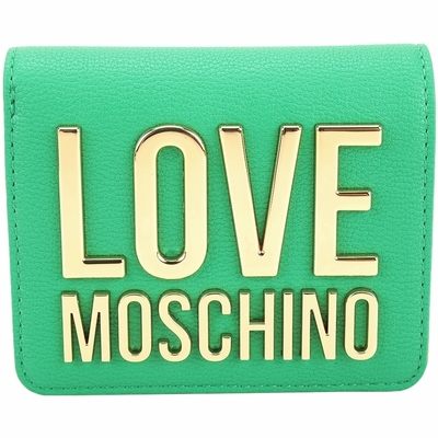 LOVE MOSCHINO 金字母拼色襯裡對折釦式短夾(綠色)