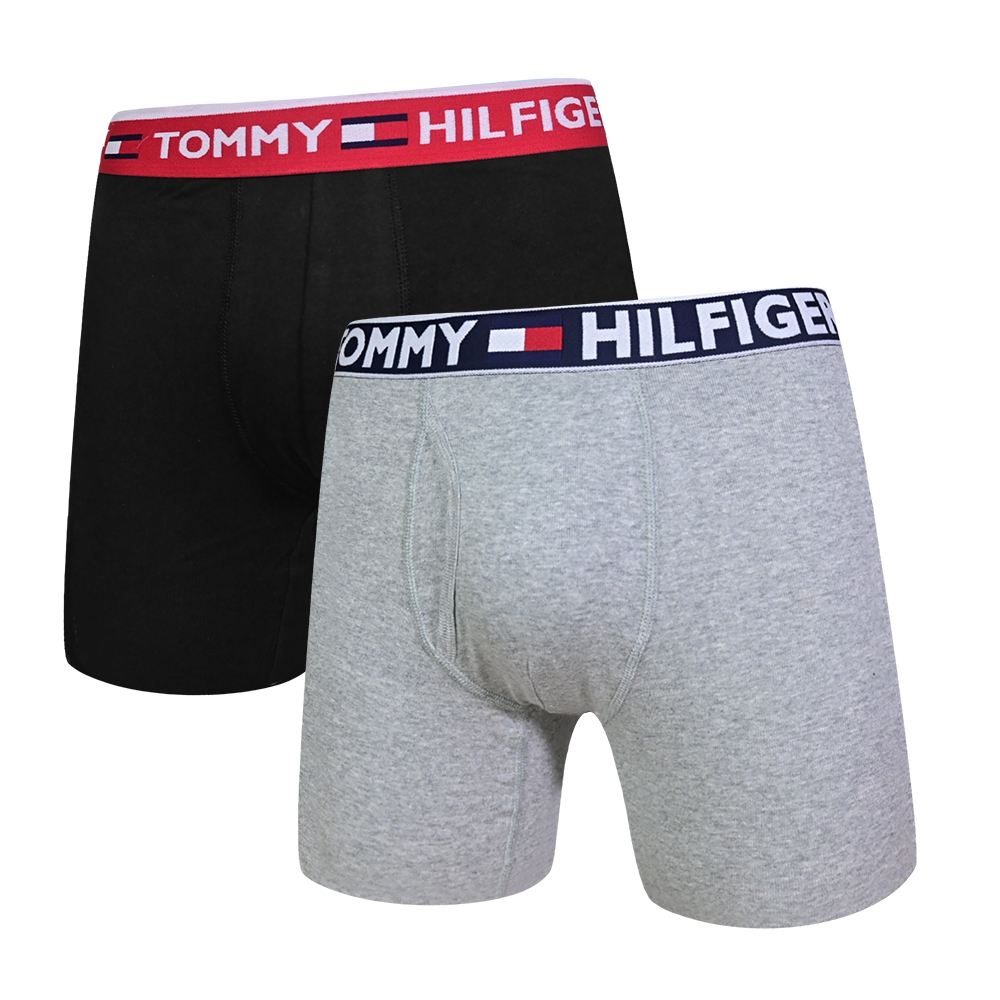 Tommy Hilfiger Bold Cotton Boxer Brief 男內褲 棉質彈性舒適 平口褲/四角褲/Tommy內褲-灰、黑 二入組