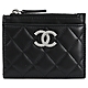 CHANEL 復古銀色CC LOGO小羊皮拉鍊卡片零錢包(黑) product thumbnail 1