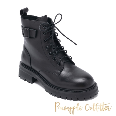Pineapple Outfitter-BROGAN 真皮綁帶拉鍊馬汀靴-黑色