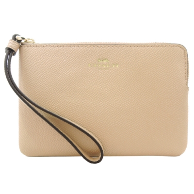 COACH 新款馬車燙金防刮 L 拉鍊手拿包(駝)