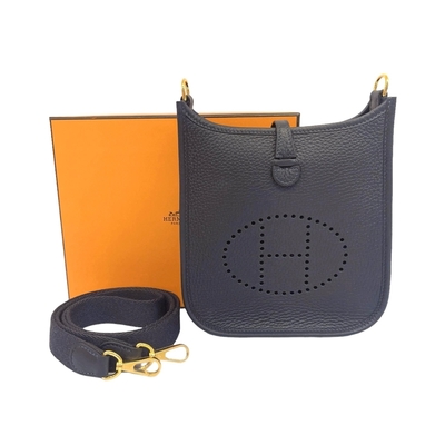 HERMES 愛馬仕 MINI Evelyne 16cm T/C 兩用斜背包(兩色任選均一價)(3Y水兵藍金扣)(8Q馬爾法米色金扣)