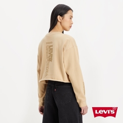 Levis 青春活力系列 女款 寬鬆落肩短版大學T / 未加工剪裁下擺/ 背面Logo標語 秋日小麥