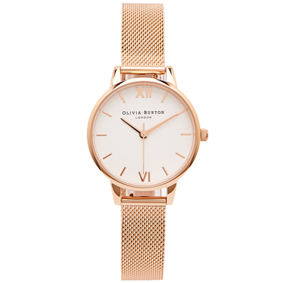 OLIVIA BURTON  文青簡約風米蘭帶手錶(OB16MDW01)-白色面/30mm