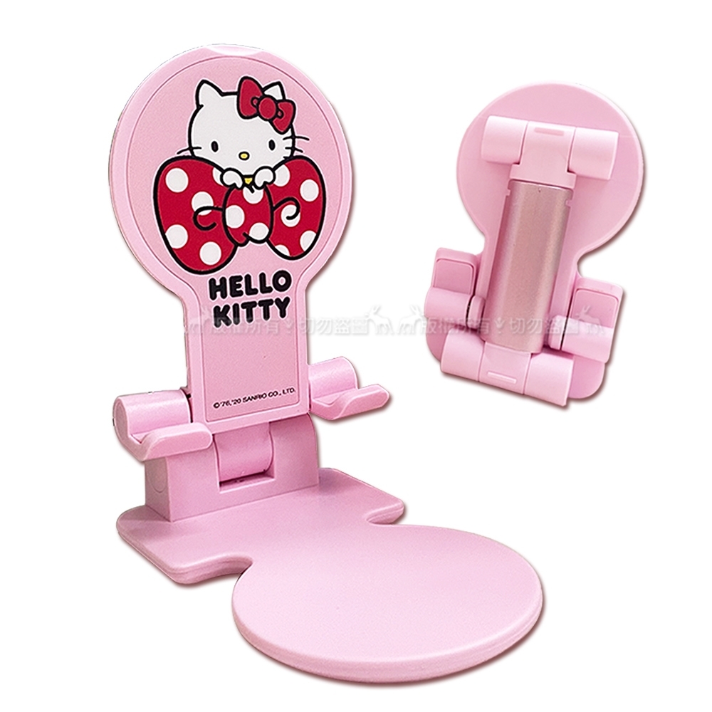 Hello Kitty凱蒂貓 可摺疊桌面手機支架 可調節金屬 桌面懶人手機立架(蝴蝶結)