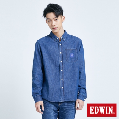 EDWIN EFS 貼袋式牛仔 長袖襯衫-男-原藍磨