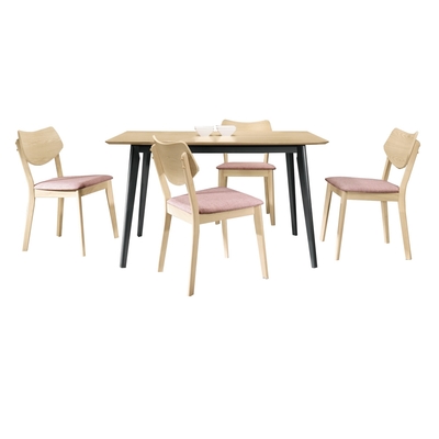 文創集 愛蘿克雙色4尺實木餐桌布餐椅組合(一桌四椅組合)-120x75x76cm免組