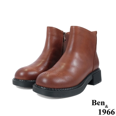 Ben&1966高級頭層牛皮沖孔中性踝靴-咖啡(227142)