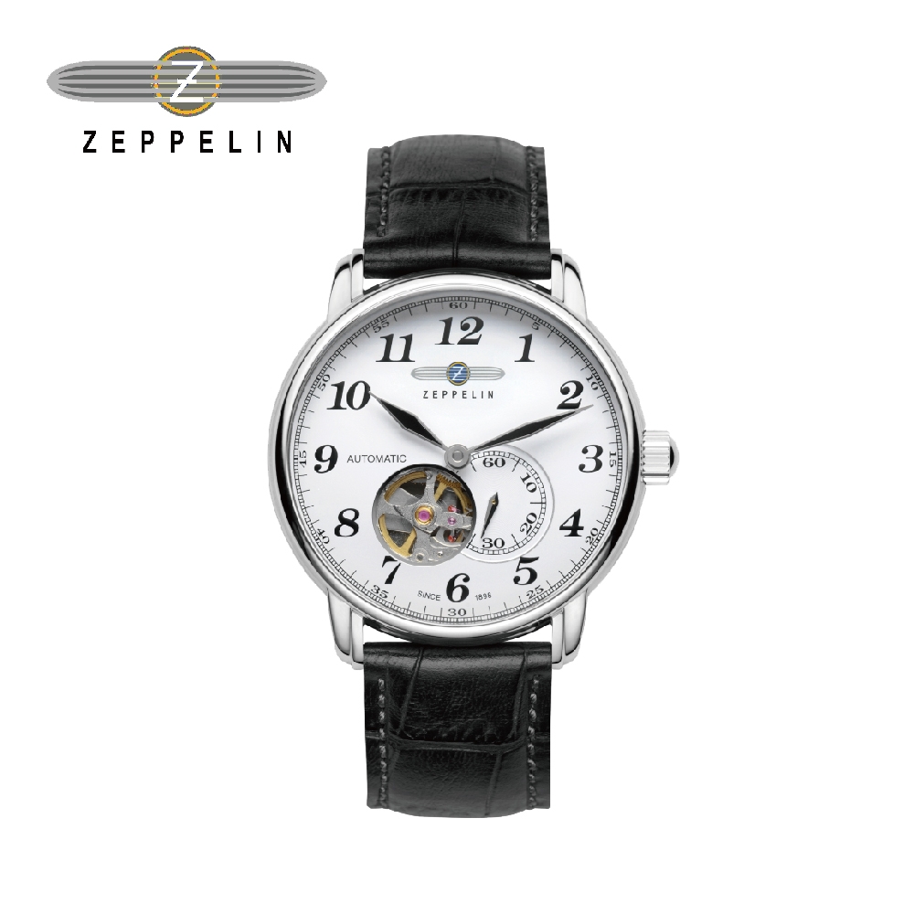 齊柏林飛船錶 Zeppelin 76661 透視機芯亮白盤機械錶 40mm 男/女錶 自動上鍊