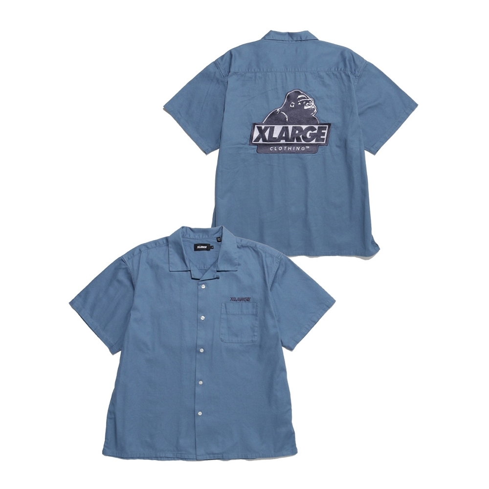 XLARGE S/S OG OPEN COLLAR SHIRT刺繡薄襯衫-藍| Yahoo奇摩購物中心