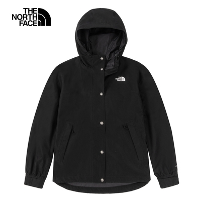 【The North Face 官方旗艦】北面女款黑色防水透氣衝鋒衣外套｜7QSIJK3