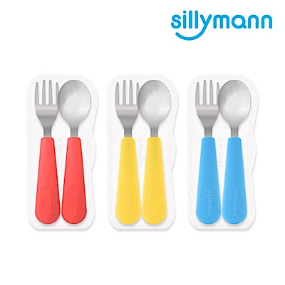韓國sillymann-100%鉑金矽膠不鏽鋼幼童湯匙叉子餐具組(顏色任選)