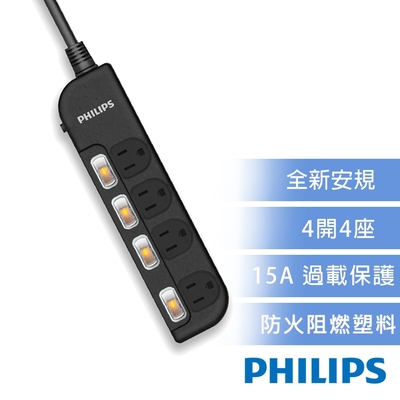 Philips 飛利浦-4開4座延長線 1.8M 兩入組-CHP3444