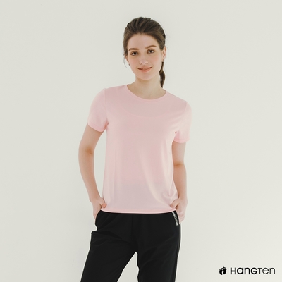 Hang Ten-女裝-恆溫多功能-REGULAR FIT吸濕排汗機能運動短袖T恤-淺粉