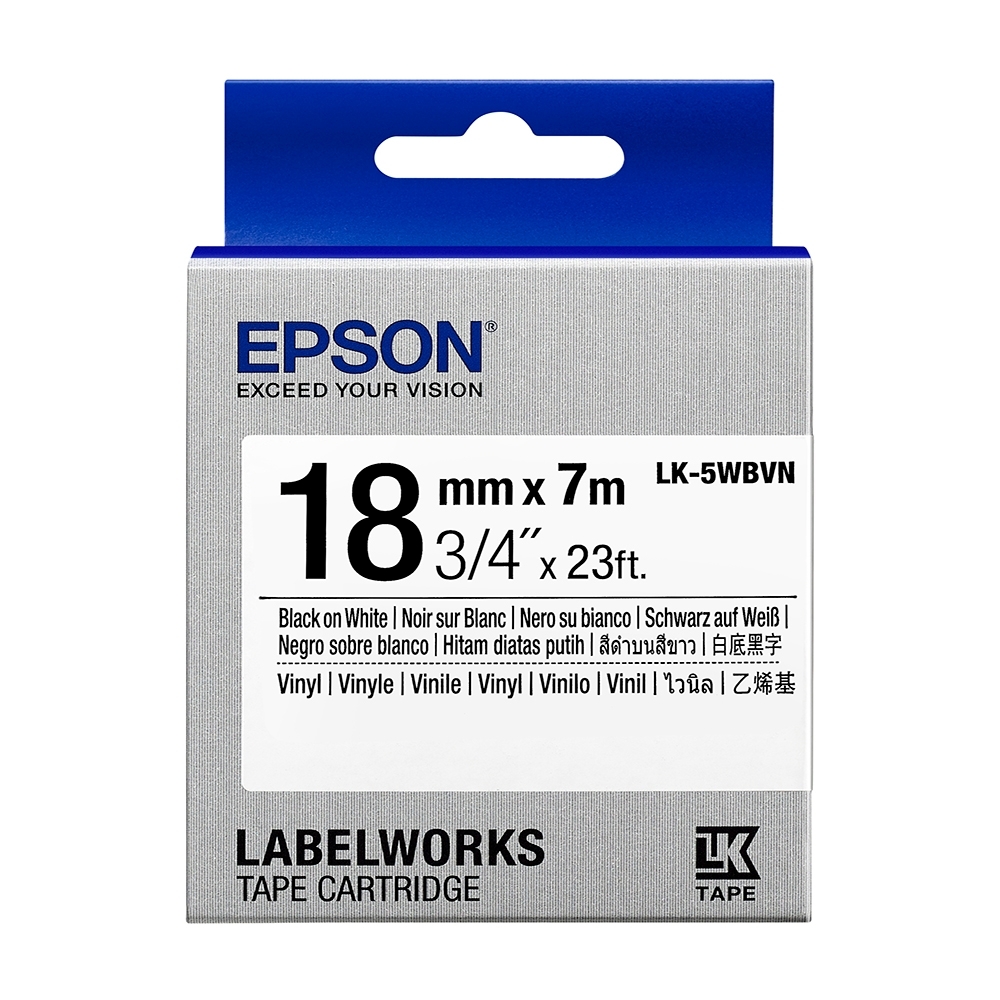 EPSON C53S655423 LK-5WBVN產業標籤帶耐久型(寬度18mm)白底黑字