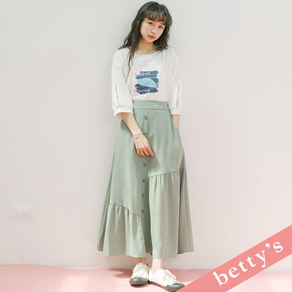 betty’s貝蒂思　腰鬆緊不對稱排釦長裙(綠色)