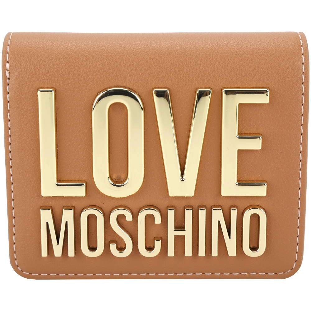 LOVE MOSCHINO 金色字母對折短夾(棕色)