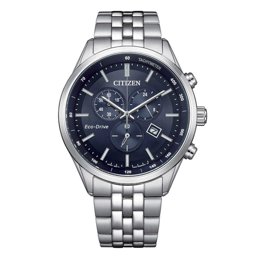 CITIZEN 星辰 亞洲限定款 海軍藍 光動能三眼計時手錶-男錶(AT2570-56L)42mm