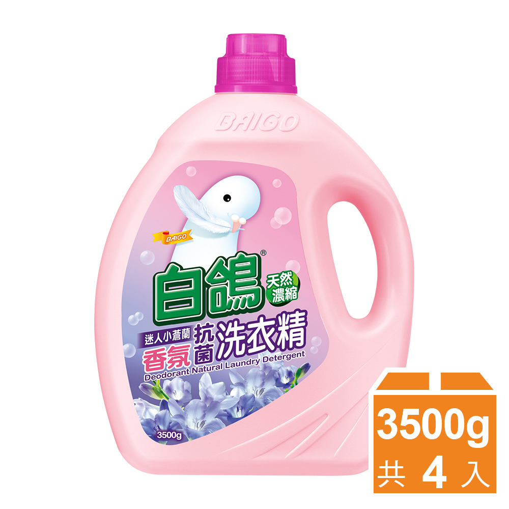 白鴿 天然濃縮抗菌洗衣精 迷人小蒼蘭香氛-3500gx4瓶