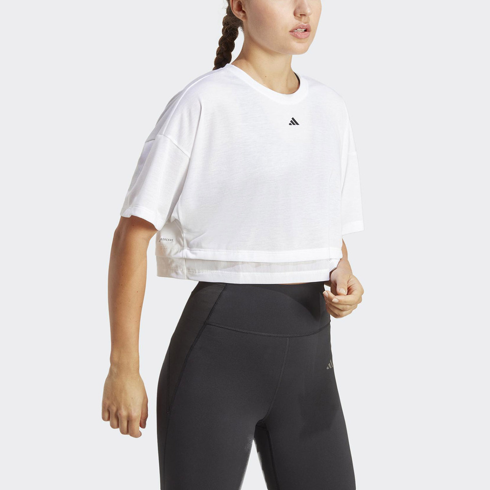 Adidas Dance Cro T [HS2338] 女 短袖 短版 上衣 T恤 亞洲版 運動 休閒 寬鬆 百搭 白