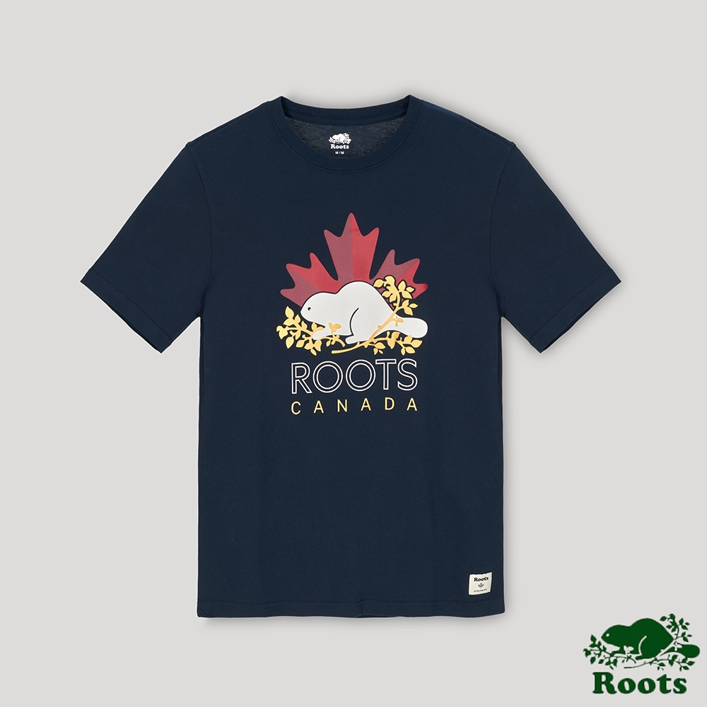 Roots 男裝- 愛最大加拿大日系列 經典元素短袖T恤-藍色