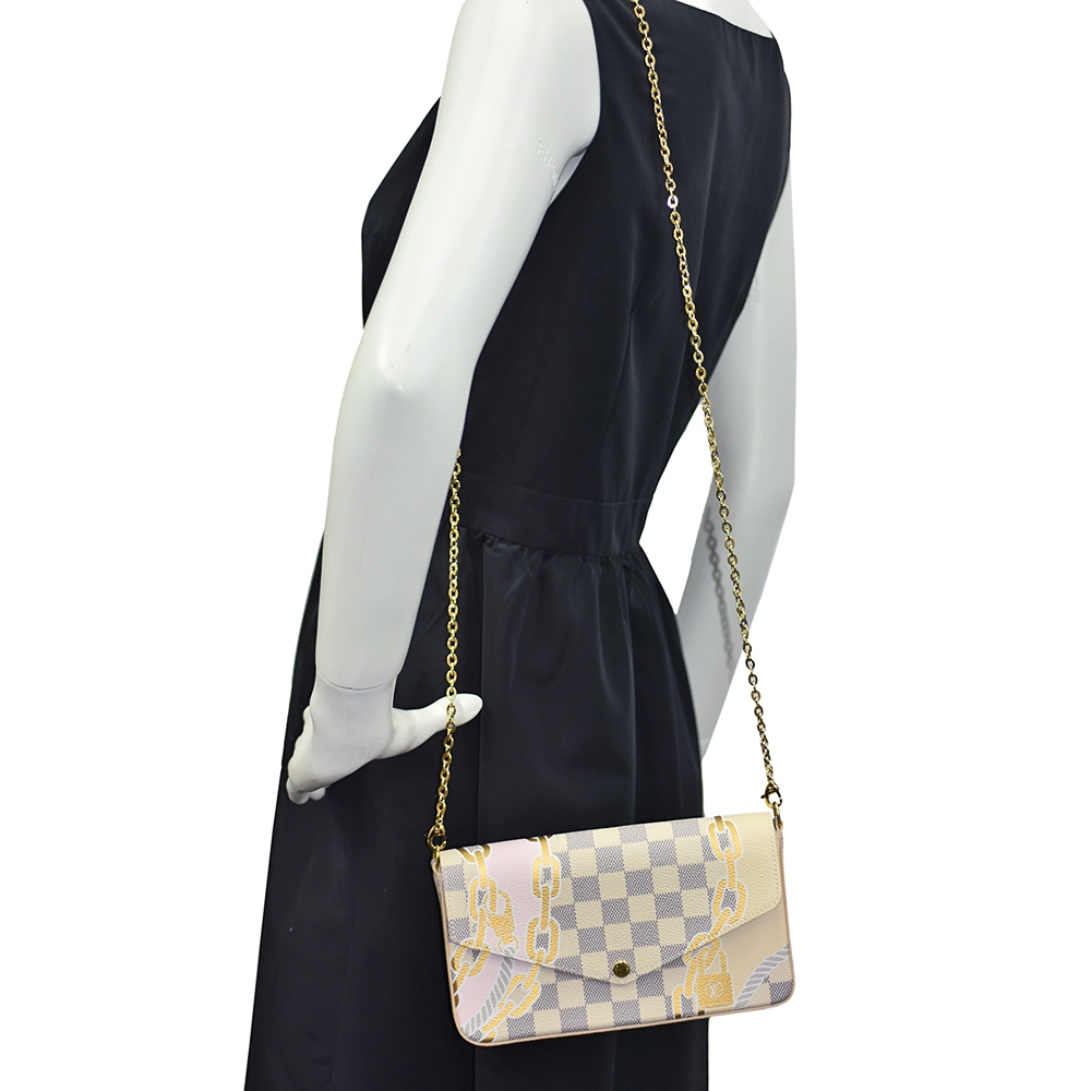 LOUIS VUITTON Damier Azur Pochette Felicie Chain Shoulder Bag N63106 W