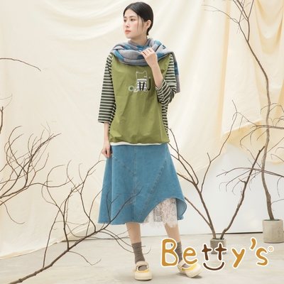 betty’s貝蒂思　拼接裙襬蕾絲牛仔裙(淺藍)