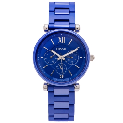 FOSSIL 藍色優雅風三眼計時的陶瓷材質手錶(LE1097)-藍面X藍色/38mm