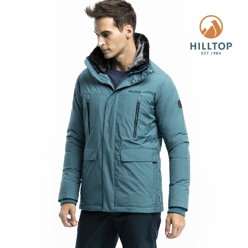 Hilltop 山頂鳥 男款WINDSTOPPER保暖蓄熱羽絨短大衣F22M01綠