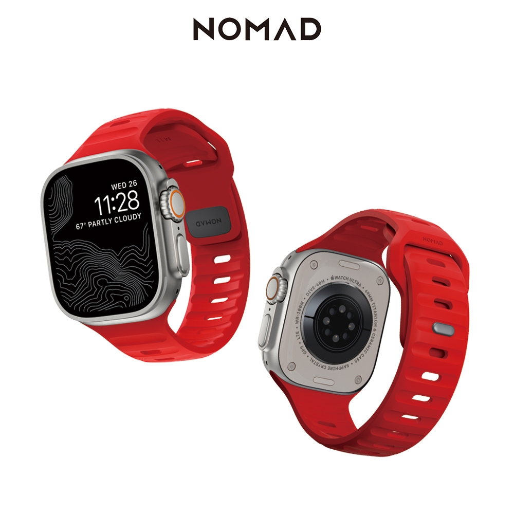 美國NOMAD Apple Watch專用運動風FKM橡膠錶帶-49/45/44/42mm-紅