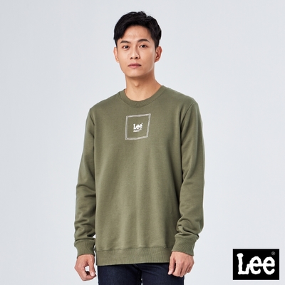 Lee 男款 方框小Logo長袖圓領大學T/厚T 軍綠