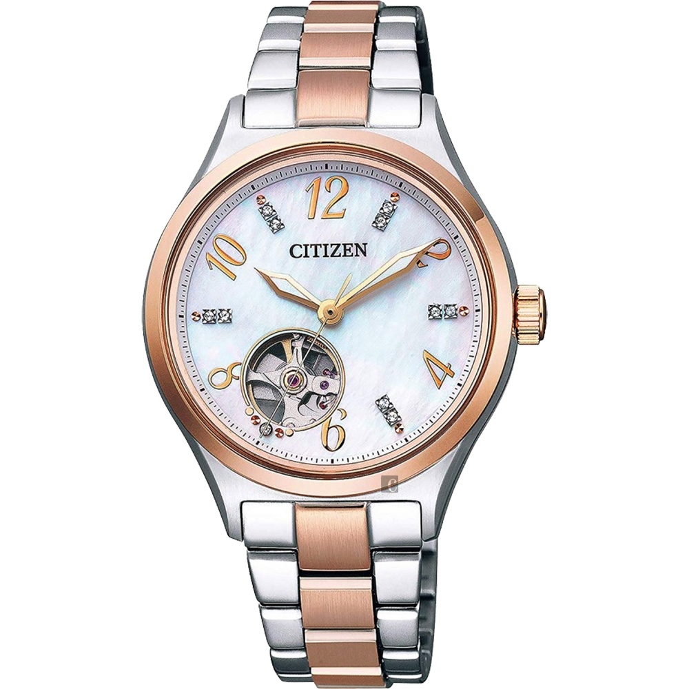 CITIZEN 星辰 Swarovski 鏤空晶鑽機械女錶-34mm PC1006-84D