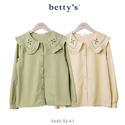 betty’s專櫃款 絨面鄉村刺繡荷葉邊翻領襯衫(共二色)