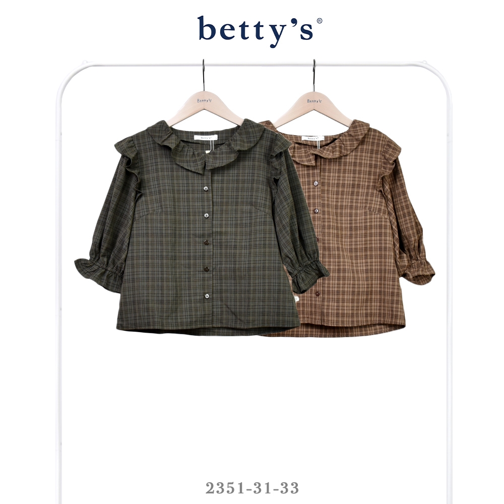 betty’s貝蒂思　格紋後抽繩翻領七分袖襯衫(共二色) (深綠)