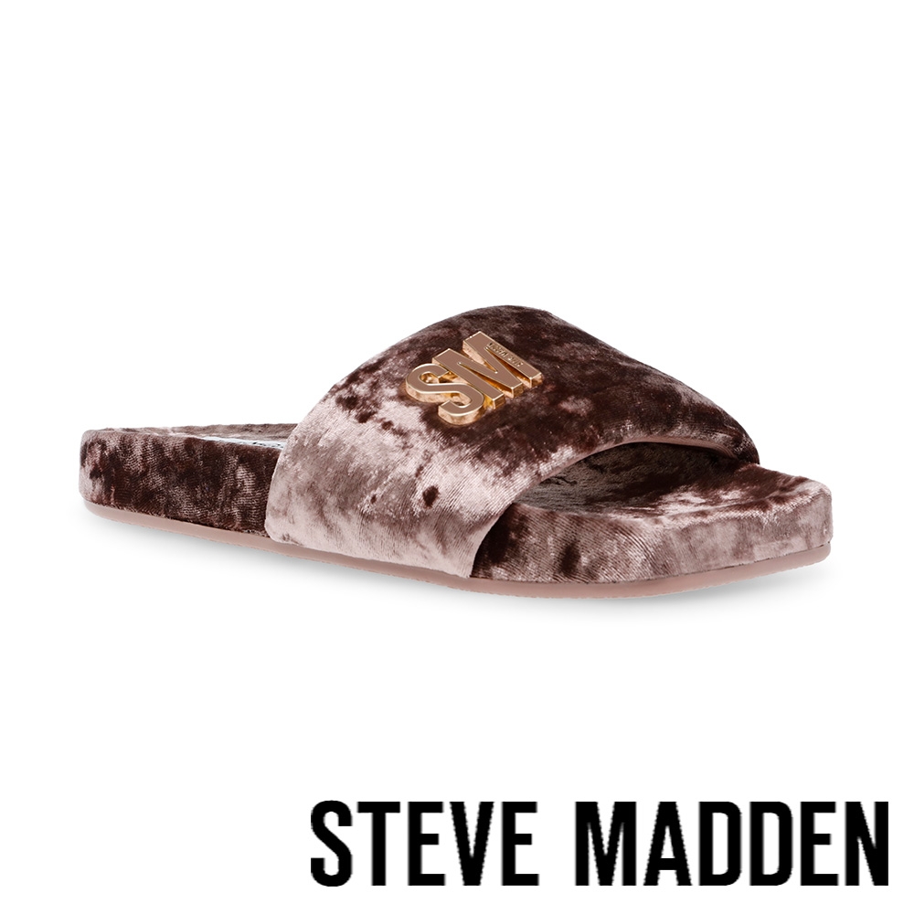 STEVE MADDEN-MEGASTAR 絨布金飾平底拖鞋-棕色