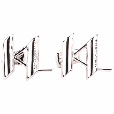 KARL LAGERFELD K/Monogram KL字母穿針式黃銅耳環(銀色)