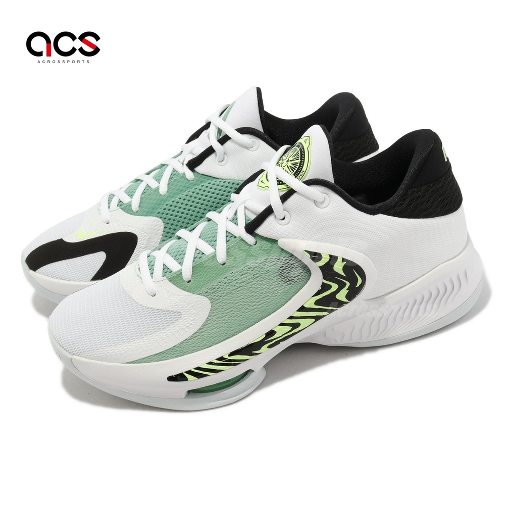 Nike 籃球鞋 Zoom Freak 4 EP 男鞋 白黑 綠 Barely Volt 支撐 運動鞋 DJ6148-100