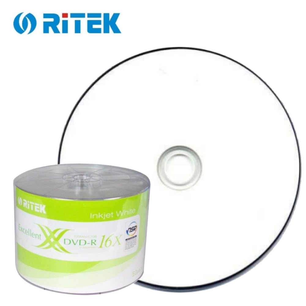 錸德 Ritek X版 16X DVD-R 4.7GB 白色滿版可印片 裸裝 (50片)