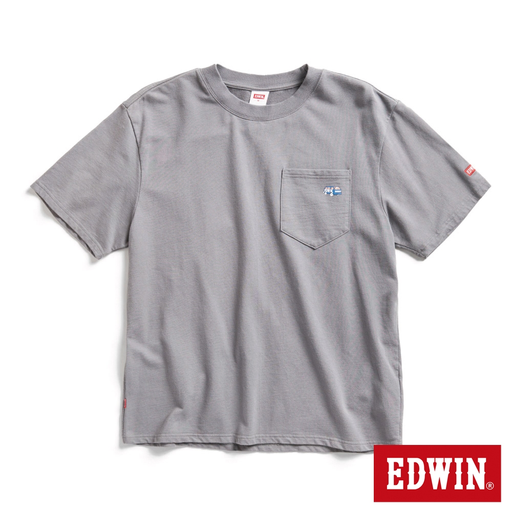EDWIN 口袋寬版短袖T恤-男-灰褐色