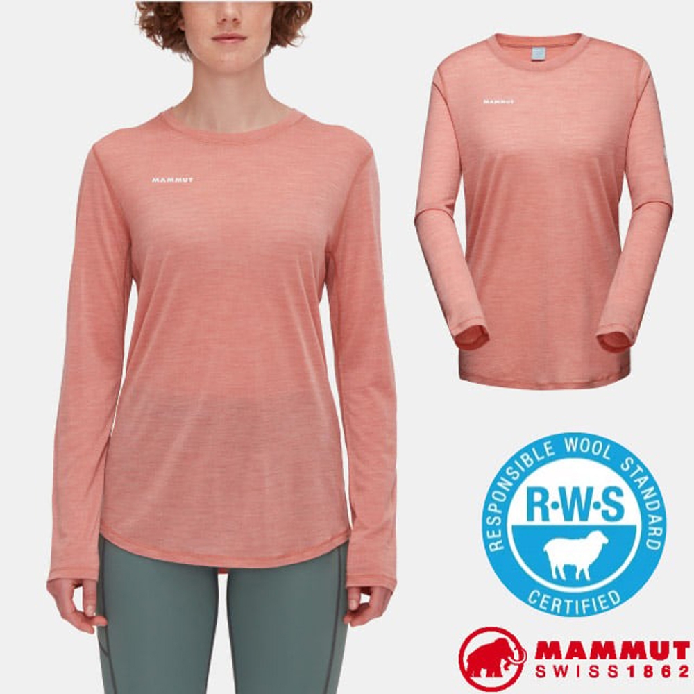 【MAMMUT 長毛象】女 Tree Wool FL Longsleeve Women 羊毛混紡快乾抗臭長袖T恤.上衣_1016-01700-3774 石英粉