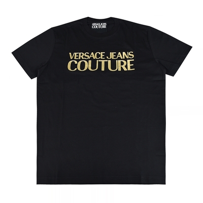 VERSACE JEANS COUTURE金蔥字母LOGO設計純棉短袖T恤(男款/黑)