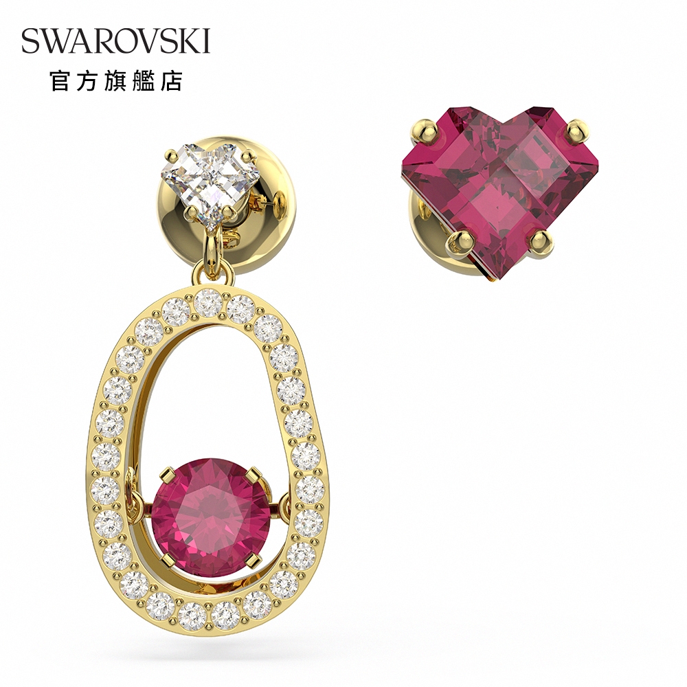 SWAROVSKI 施華洛世奇 Cariti 水滴形耳環不對稱設計, 紅色, 鍍金色色調