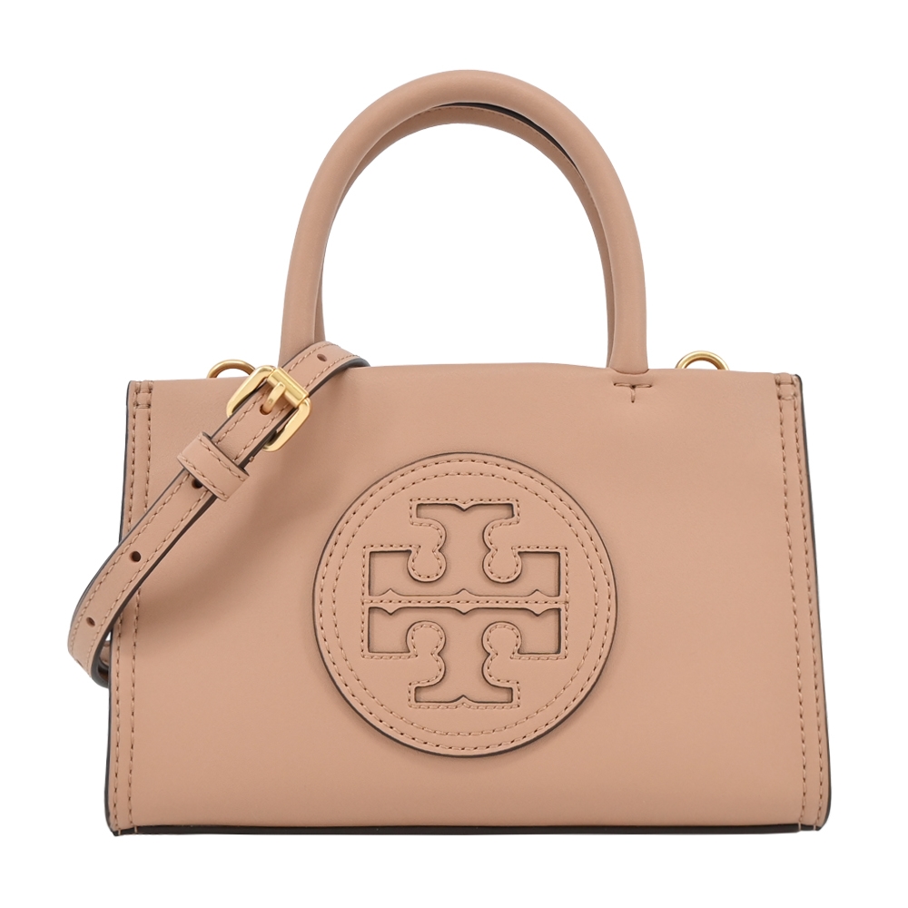 TORY BURCH ELLA BIO縫線皮革兩用托特包-迷你/藤棕