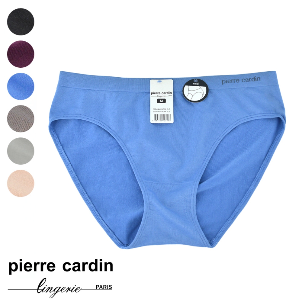 【pierre cardin 皮爾卡登女性內衣】一體成型針織中腰包臀三角褲-藍