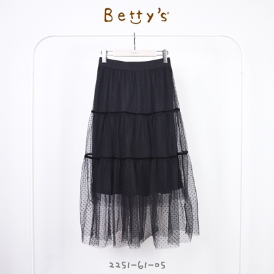 betty’s專櫃款　腰鬆緊點點蕾絲蛋糕裙(黑色)