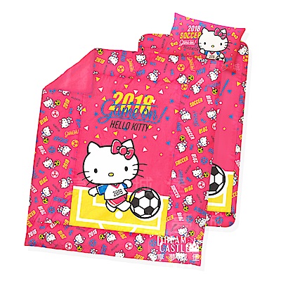 享夢城堡 單人床包雙人薄被套三件式組-HELLO KITTY 2018世足-粉.紅