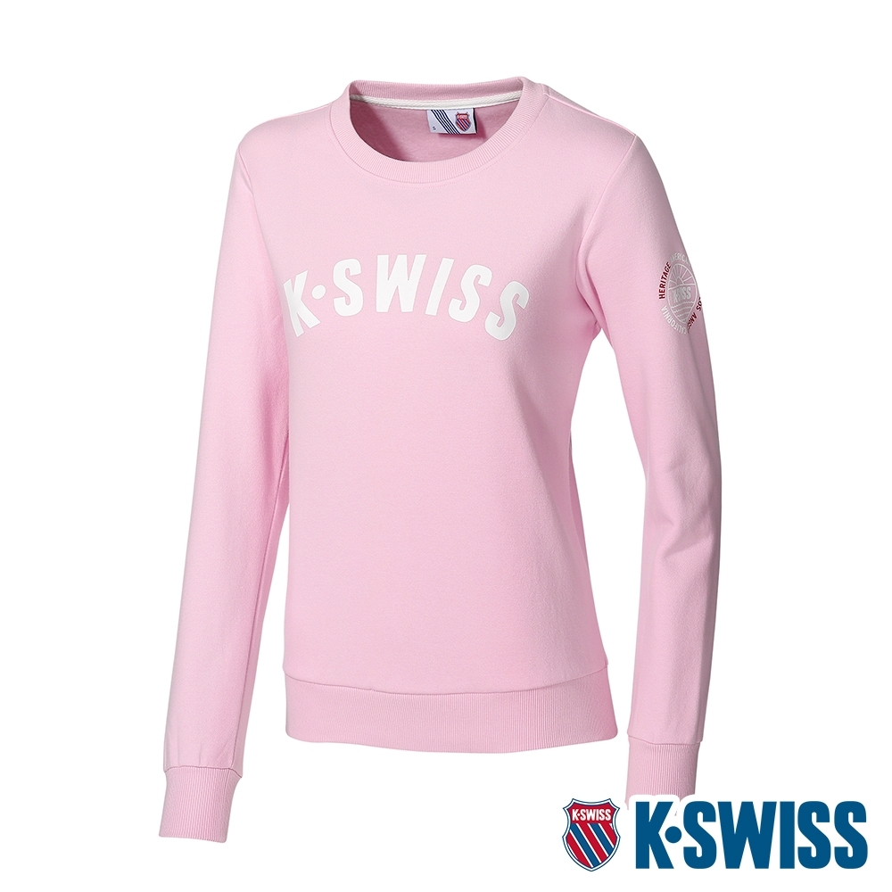 K-SWISS Curve KS Logo Sweatshirt刷毛圓領上衣-女-粉紅