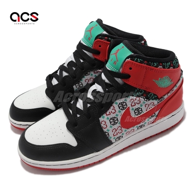 Nike 休閒鞋 Air Jordan 1 Mid SE 女鞋 經典款 喬丹一代 聖誕毛衣 大童 穿搭 白 紅 DM1208150