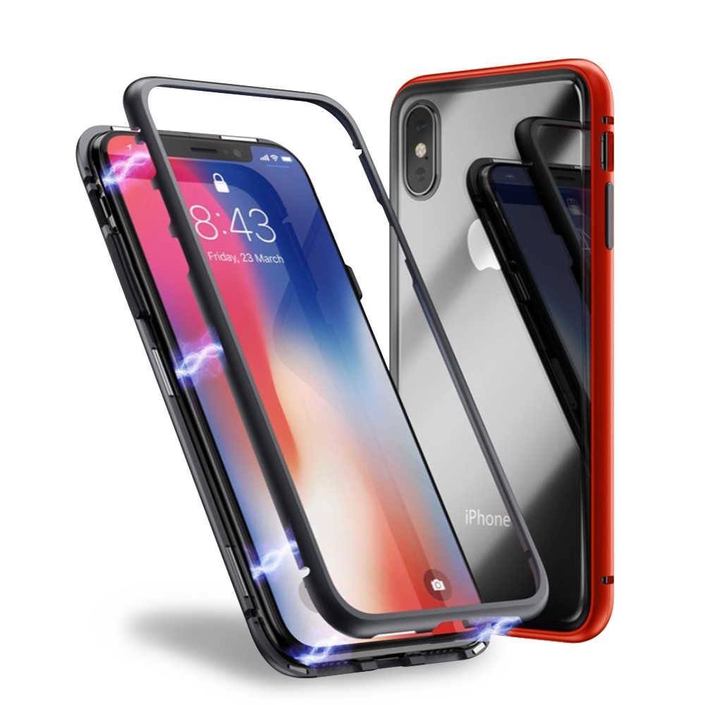 iPhone X XS 金屬磁吸單面玻璃殼 鋼化玻璃手機殼 (iPhoneX手機殼 iPhoneXS手機殼 )