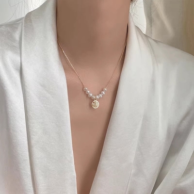 【Paiya 派亞】款s925純銀福字珍珠項鍊女時尚高級設計時來運轉新年鎖骨鏈